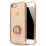 Wholesale iPhone 7 Plus Clear Electroplate Ring Stand Case (Champagne Gold)